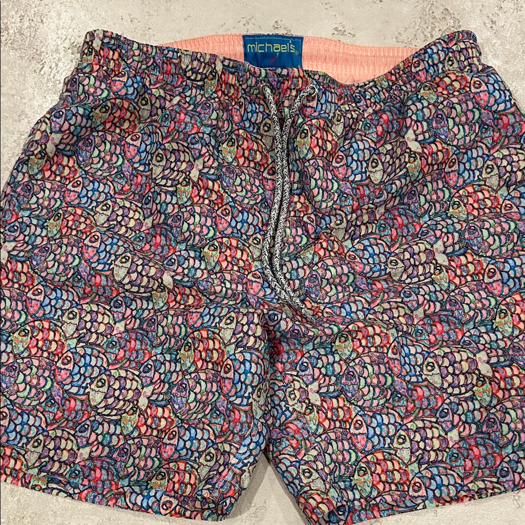 Michaels Vibrant Fish Print Mens Swim Trunks